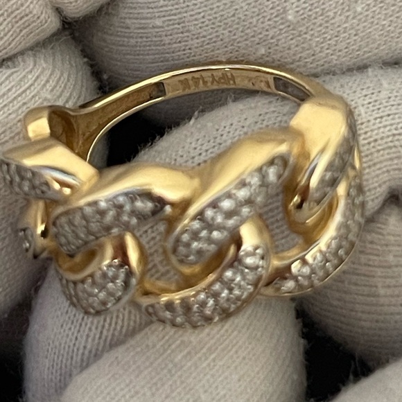 Pre-loved 14K Gold Cuban Link CZ Ring - Picture 6 of 11